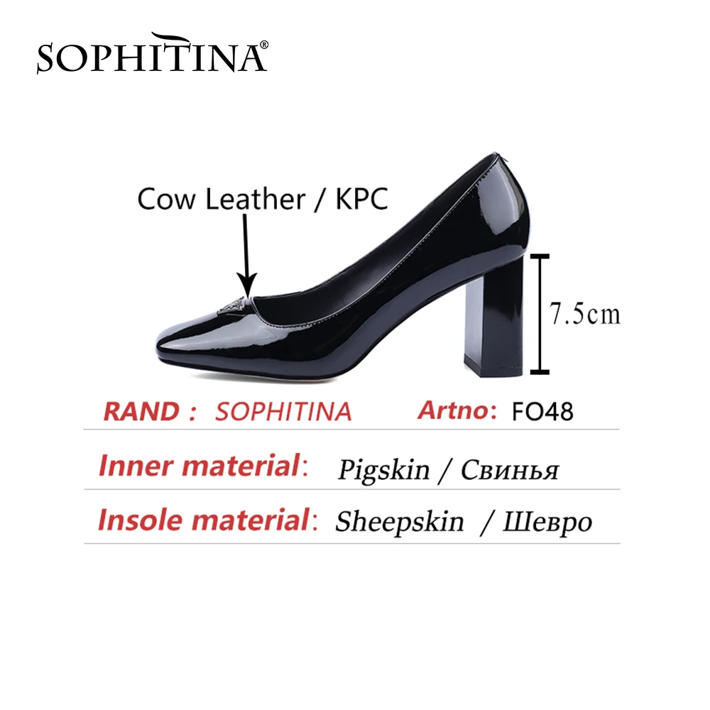 

SOPHITINA Female Shoes Women Mature Style Genuine Leather Metal Decoration Dress Spring Autumn Square Toe High Heel Shoes FO48