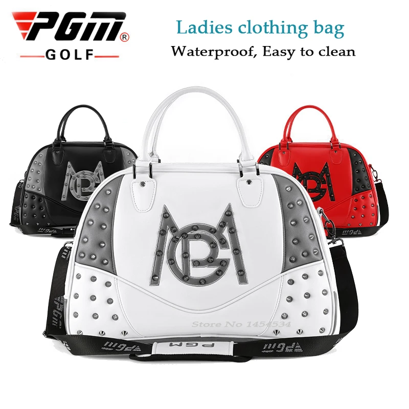 PGM Golf Clothing Bag Women's Waterproof Microfiber Leather Lady Large Capacity Portable Fashion Rivet Bag Independent Shoe Area