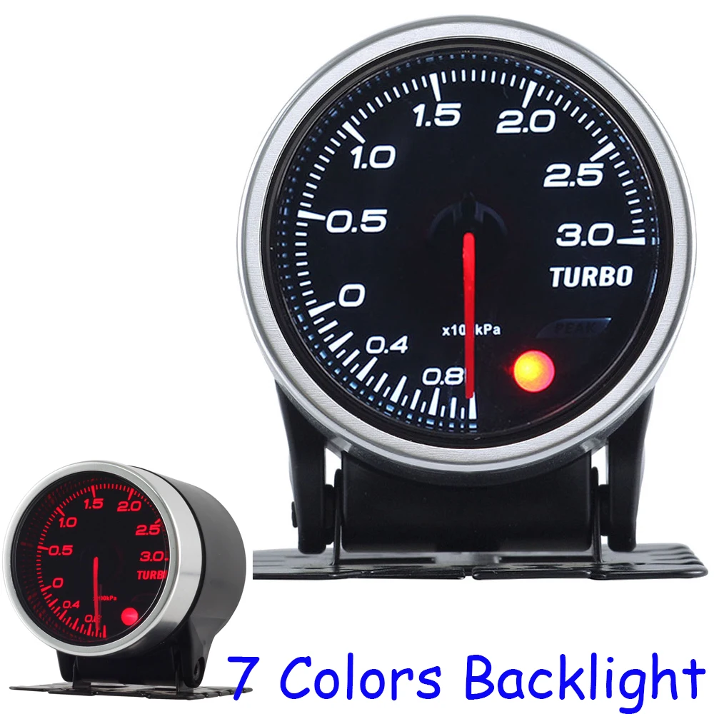 

2 Inch 52MM Smoke Lens 3Bar Turbo Gauge Turbo Boost Meter With Electronic Sensor 7 Color Backlight Racing Meter Fit Gasoline Car