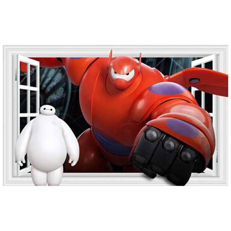 3d Поддельные художественные настенные виниловые наклейки Baymax на окно украшение
