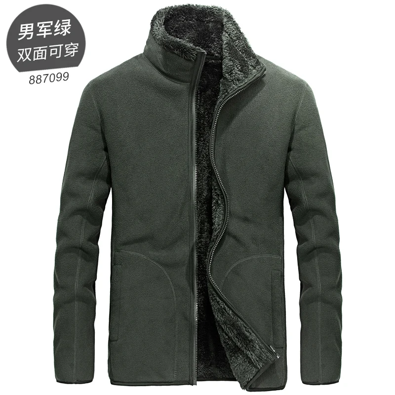 887099 green Winter Large Size Plus Velvet Reversible Jacket Men Women Outdoor Trekking Hiking Climbing Coat Sports Thermal Fleece Clothes - Цвет: 887099 green
