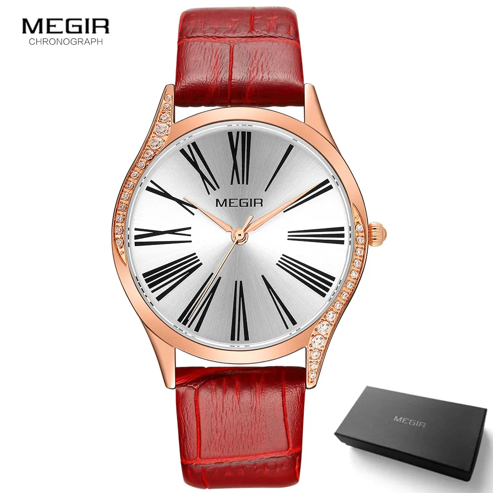 ML4212L-Red MEGIR женские кварцевые часы лучший бренд роскошные кожаные Наручные часы женские водонепроницаемые часы повседневные Relogio Feminino 4212 красный - Цвет: ML4212L-Red