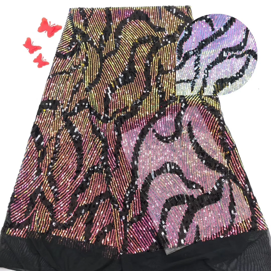 

2020 Latest French Nigerian Laces Fabrics High Quality Sequins African Laces Fabric Wedding French Net Lace MJ3487