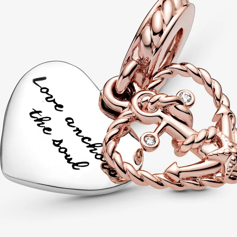 

2020 Summer New 925 Sterling Silver Rope Heart & Love Anchor Dangle Charm Beads Fit Original Pandora Bracelet Necklace Jewelry