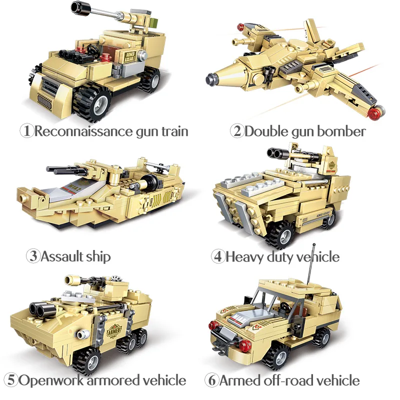 

6 In 1 929PCS M1A2 Main Battle Tank model Building Blocks Military WW2 soldier Figures vehicle Bricks Toys for boys