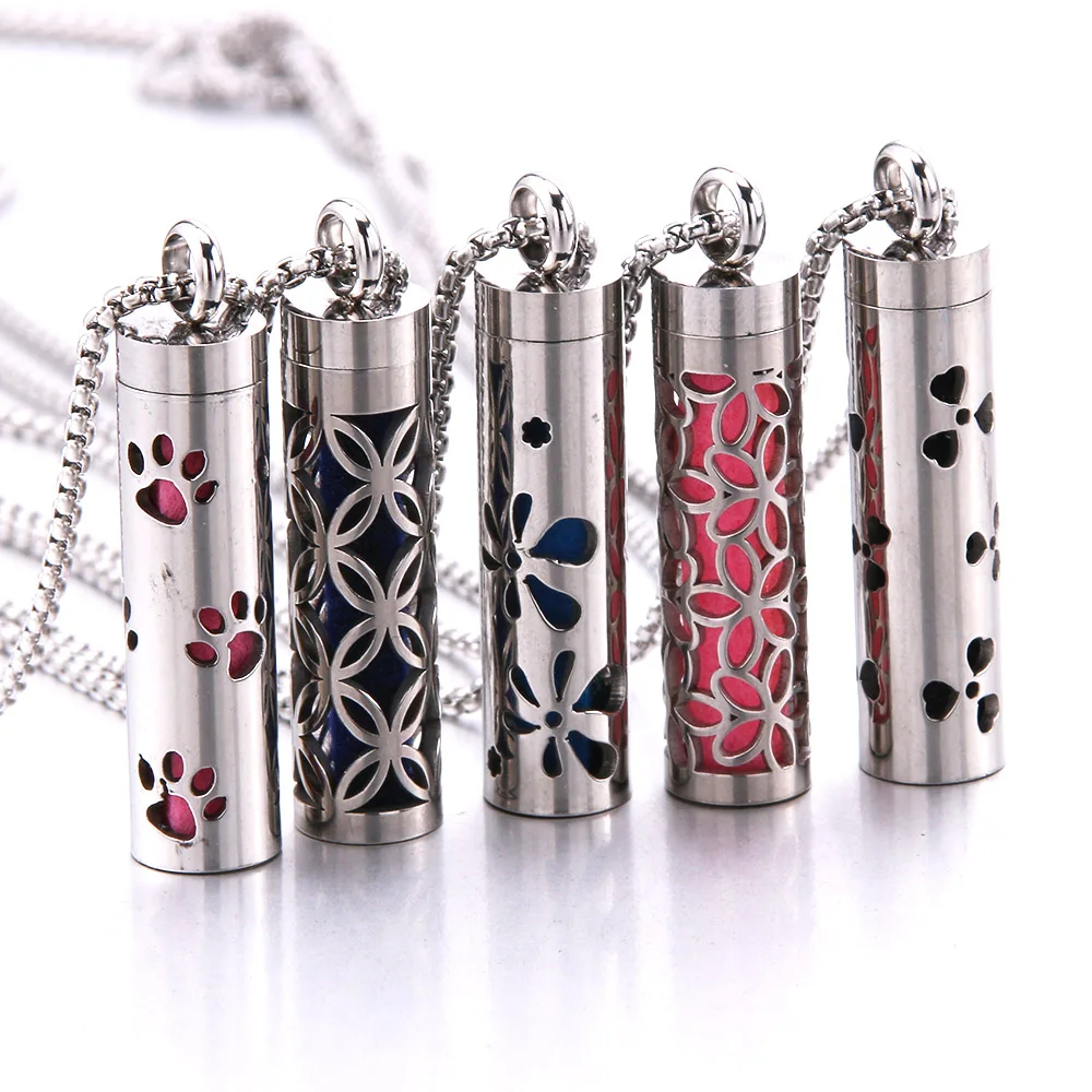 

Cylindrical Stainless Steel Aromatherapy Necklace Women's Fashion Necklace Jewelry Open Pendant Locket Pendant Perfume Necklace