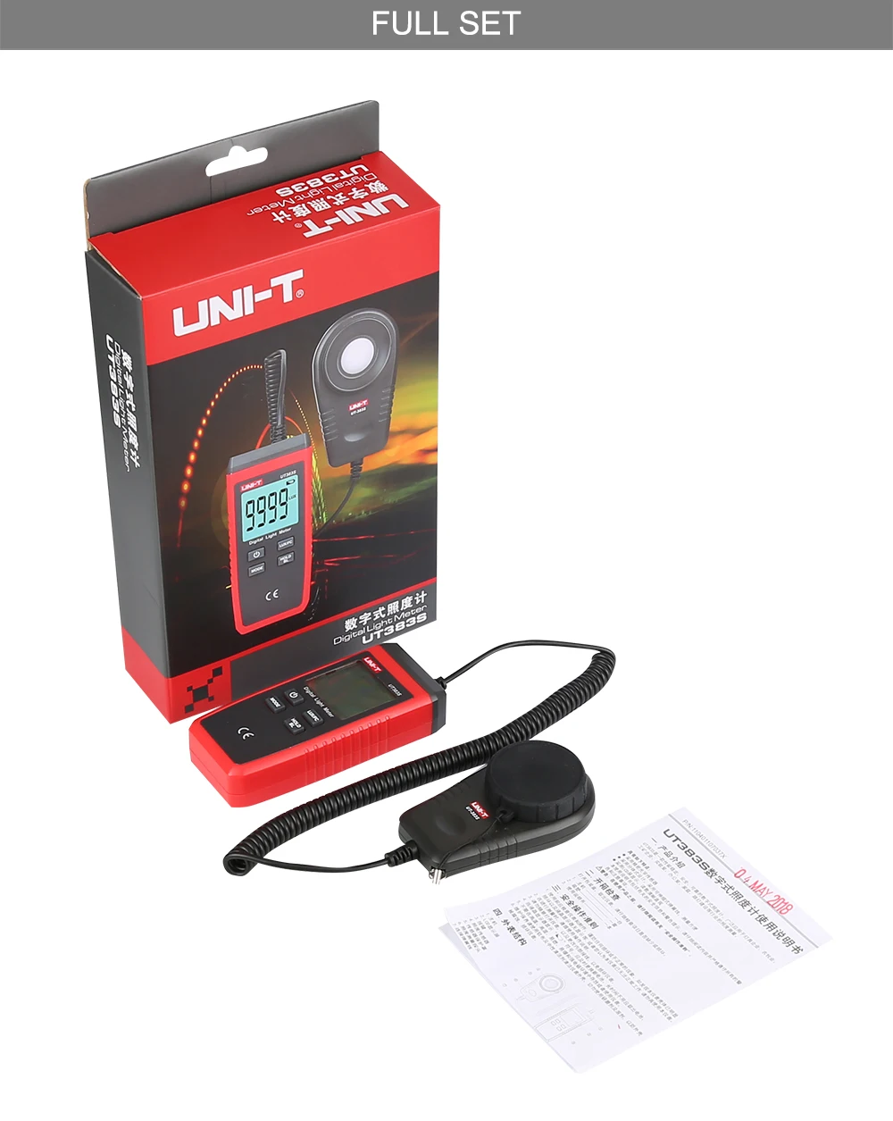 Цифровой светильник UT383S, цифровой измеритель Iluminance, разделительный зонд, Автоматический диапазон, индикация низкого заряда батареи, индикация перегрузки(LO/HI