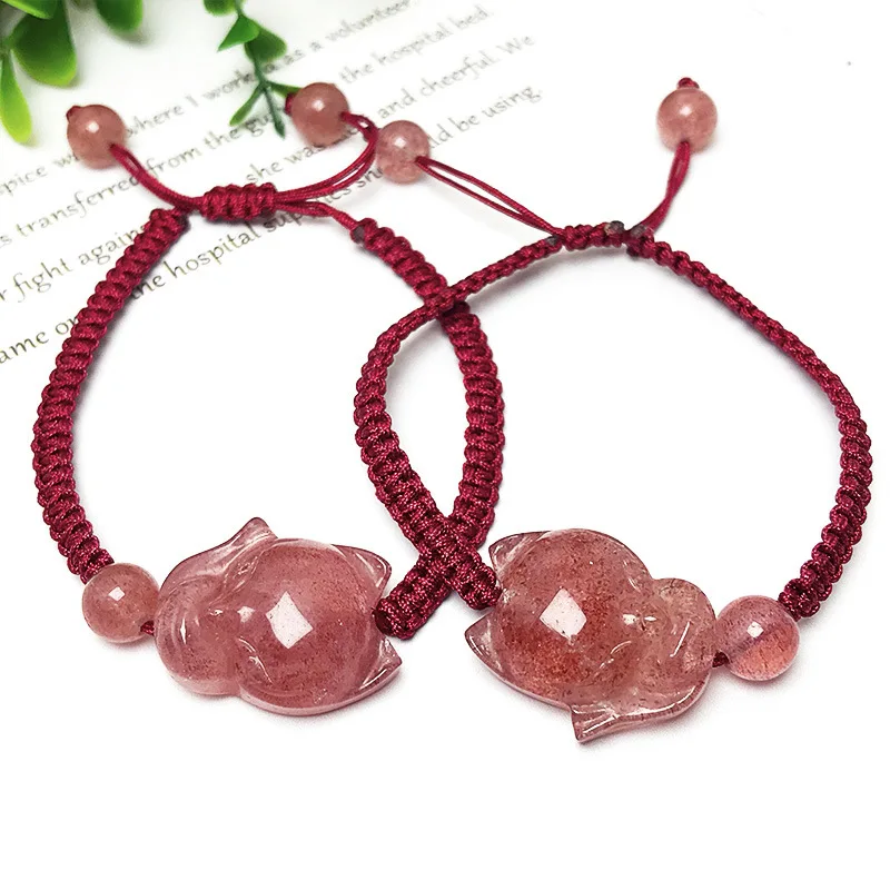 Натуральный флюорит девять хвостов лиса клубника хрустальный камень розовый