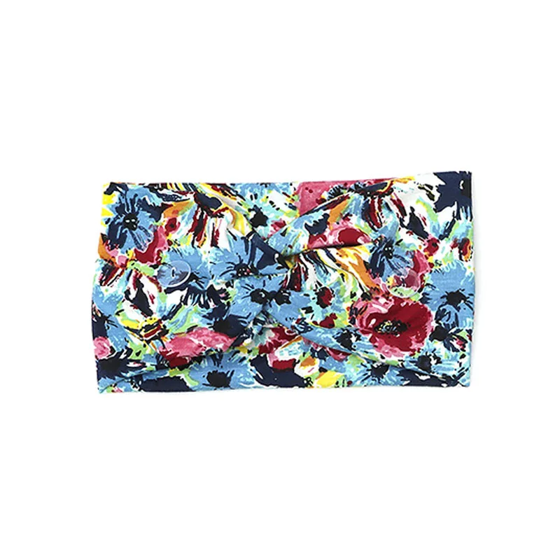 

Women Flower Headband Floral Prints Elastic Turban Cross Knot Hair Band Wide Stretch Girls Hairband Hair Accessories