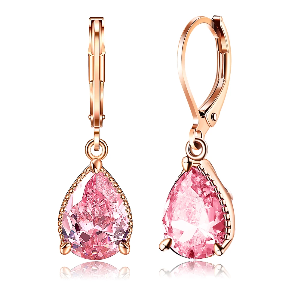 Luxury Rose Gold Drop Earrings For Women Pink Waterdrop Clear Zircon Sweet Women Earring Fashion Jewelry Accessories 2021 New
