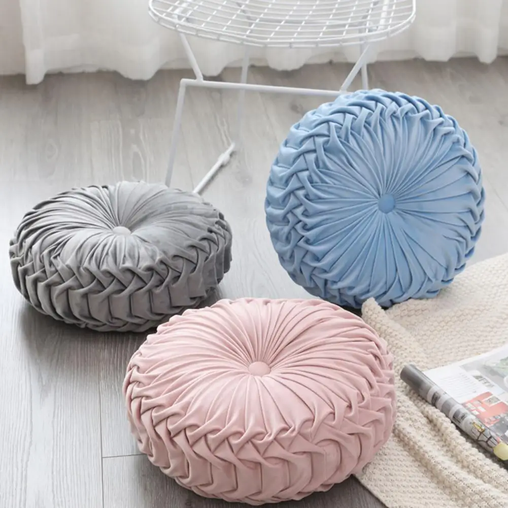 

Home Textile European Style Pumpkin Pillow Comfortable Multifunctional Stuffed Fold Pattern Round Wheel Pillow for Kids