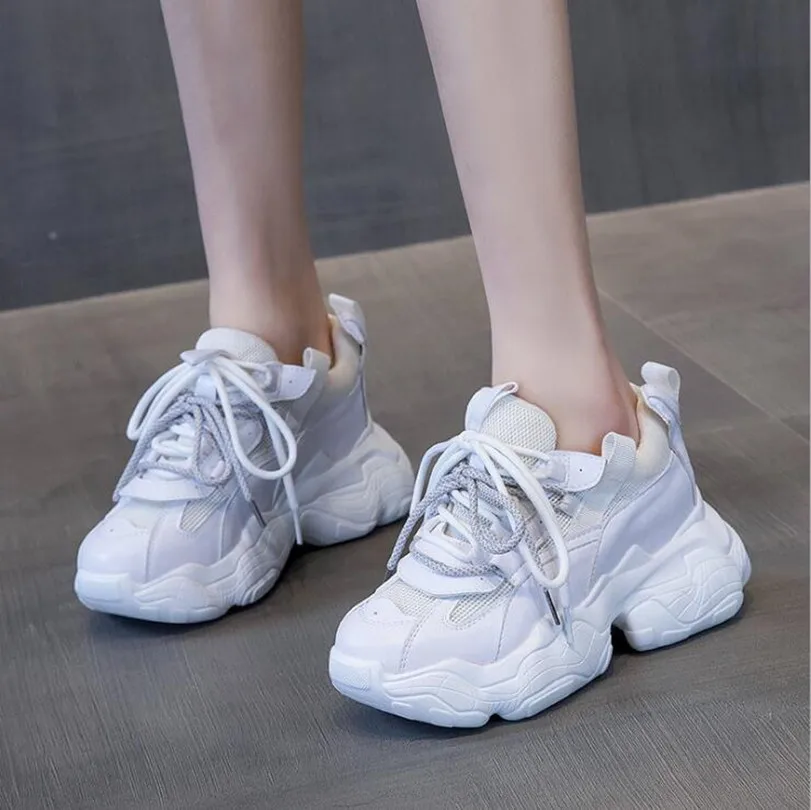 

Autumn Women Chunky Sneakers Platform Fashion Spring Breathable Comfort Running Casual Shoes White Plus Size 33-39