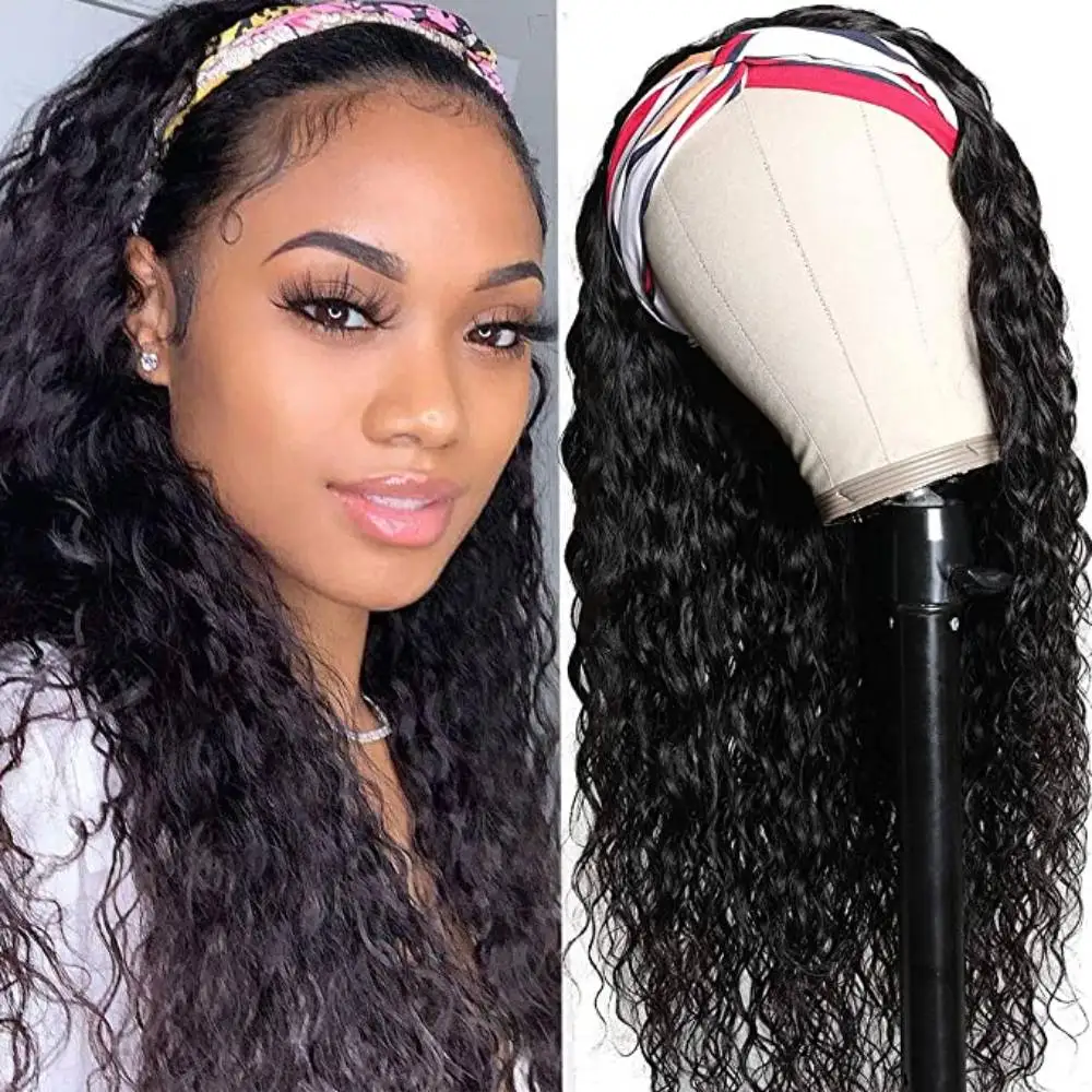 

Headband Wig Human Hair Water Wave Malaysian Remy Full Machine Made Headband Wig For Black Women Natural Color