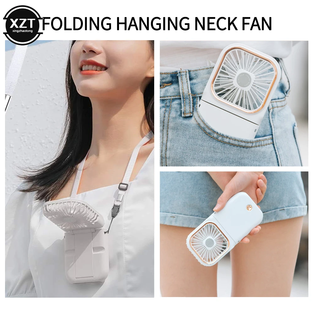 Folding Hanging Neck Fans Mini Portable USB Rechargeable Cooler Neckband Power Bank Handheld/Desktop Multi-Function Electric Fan |
