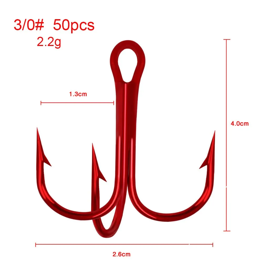 

50pcs Fishing Treble Hooks Sharpened Round Bent Treble For Saltwater Bass Tackle Three Claw Anchor Red Nickel Hooks Fishing Gear