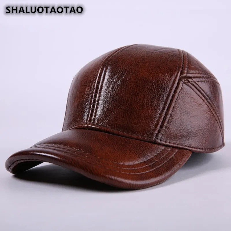 

Мужские зимние шапки SHALUOTAOTAO, модная теплая Бейсболка из воловьей кожи, брендовые головные уборы регулируемого размера, шапка из натурально...