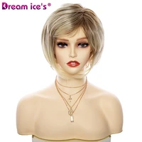 short synthetic natural straight wave ombre blonde wig for women deep root with bangs daily wigs heat resistant dream ices