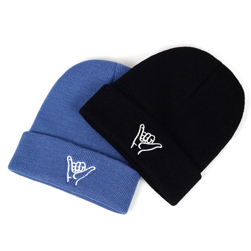 Шерстяная шапка с жестовой вышивкой для мужчин и женщин универсальные осенне