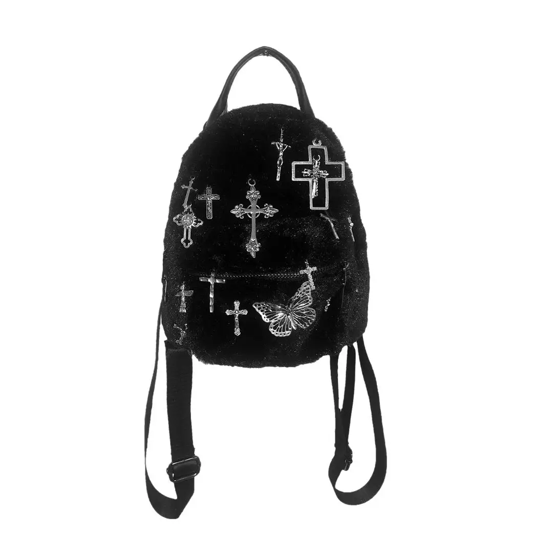 

Blood Supply Original Design Gothic Dark Metal Cross Accessories Furry Mini Backpack