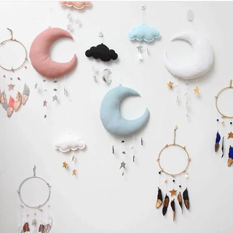 

Baby Crib Bumpers Moon Stars Felt Decoration Room Hanging Nordic Raindrop Cloud Bedding Room Tent Decor Baby Photography Props