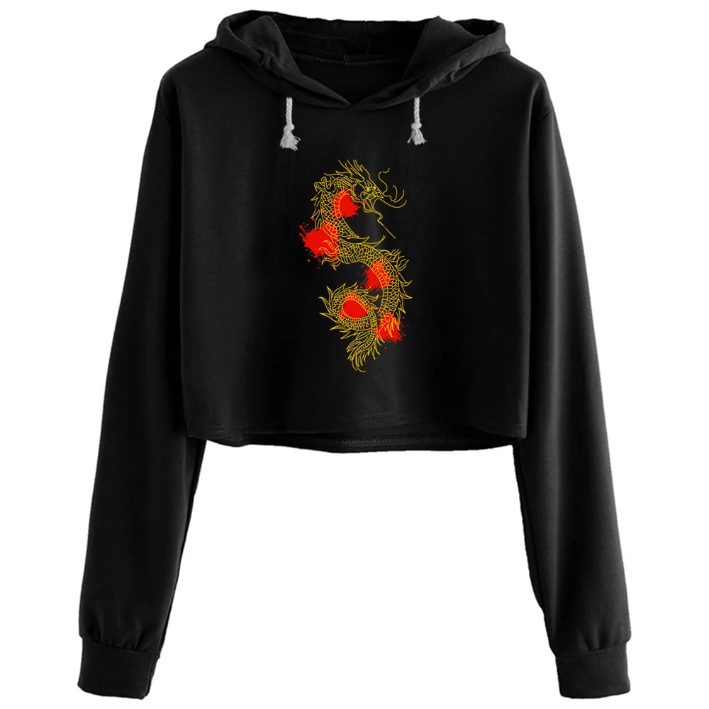 

Dragon China Crop Hoodies Women Grunge Harajuku Anime Emo Pullover For Girls