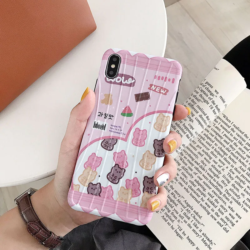 Cute Candy Bear Pattern Phone Case for iPhone 6 6s 7 8 Plus X Xs XR Max TPU 3D Back Cover |