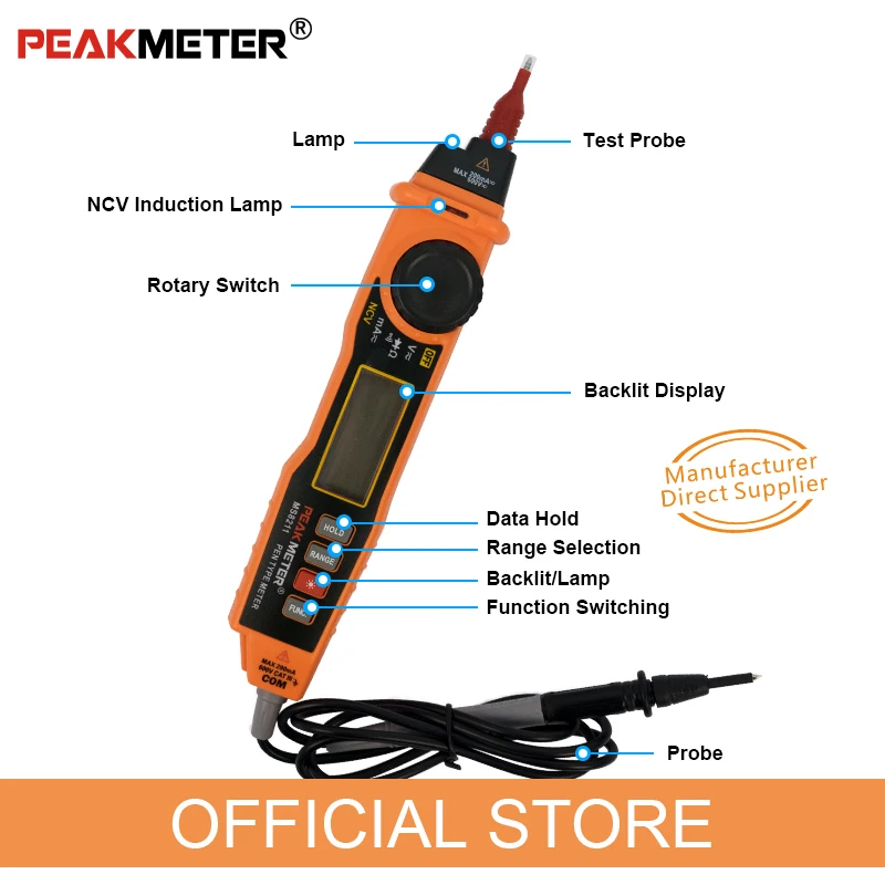 Цифровой мультиметр PEAKMETER PM8211 Ручной бесконтактный вольтметр высокоточное