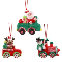 3pcsset christmas tree hanging ornaments clay car train pendants cartoon santa elk snowman kids toys xmas party diy decoration