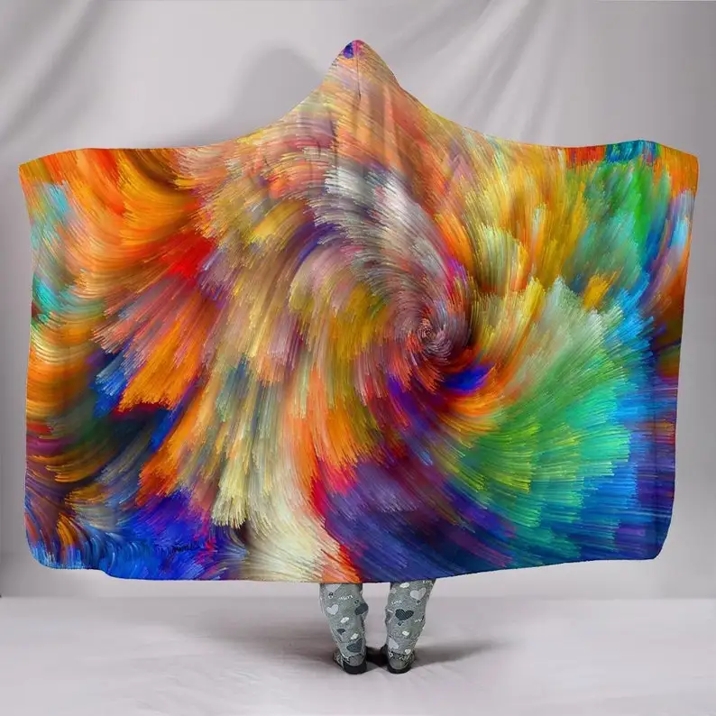 

Hooded Blanket, Psychedelic Swirl, Hippie Rave Festival, Colorful Print, Paint Splash, Mom Sister Wife, Rainbow Effect,