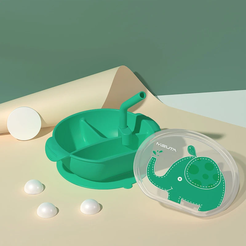 

Children's Silicone Dinner Plate With Suction Cup Complementary Food Bowl With Straw Baby Drop-resistant Tableware Feeding Bowl