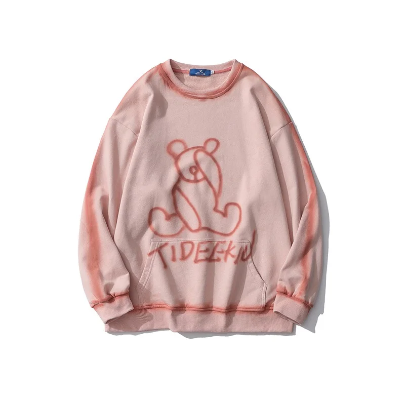 

Свитшот в стиле Харадзюку унисекс, мужской тренировочный костюм с рисунком медведя, круглым вырезом, модная уличная одежда свободного покр...