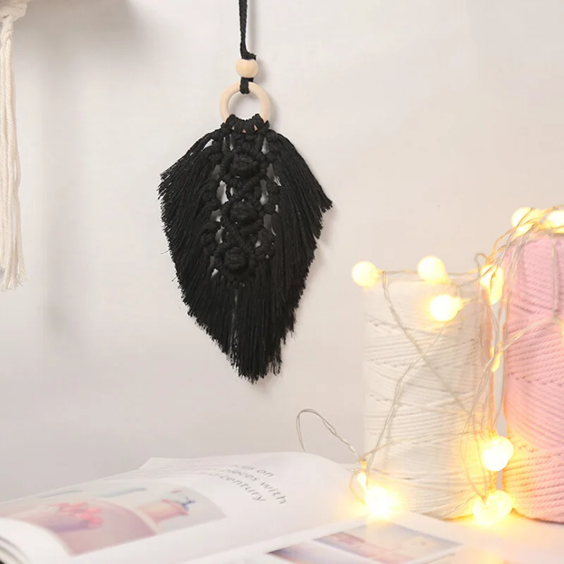 

Hand-Woven Leaves Cotton Rope Wall Hanging Pendants Wall Decoration Tassel Small Tapestry Home Bedroom Decor Woven Crafts