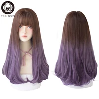 7jhh wigs long hair with bangs for women layered black purple wig heat resistant fashion natural wig wholesale