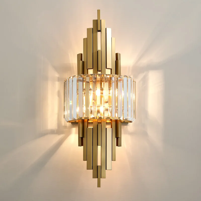 

Modern LED Wall Lamp Clear Crystal Foyer Bedroom Hotel Room Wall Sconces Gold Metal E14 Surface Mount Art Deco Luminaire