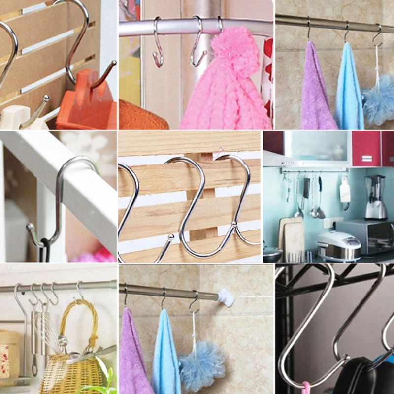 

20pcs Stainless Steel S-shaped Hook Bedroom Kitchen Multifunctional Hanging Hook Metal Nail-free Strong Hook Hanging Storagetool