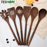 high quality black walnut wood kitchen utensils 6pcs kitchen cooking wooden shovel spoon colander shovel nonstick cooking set