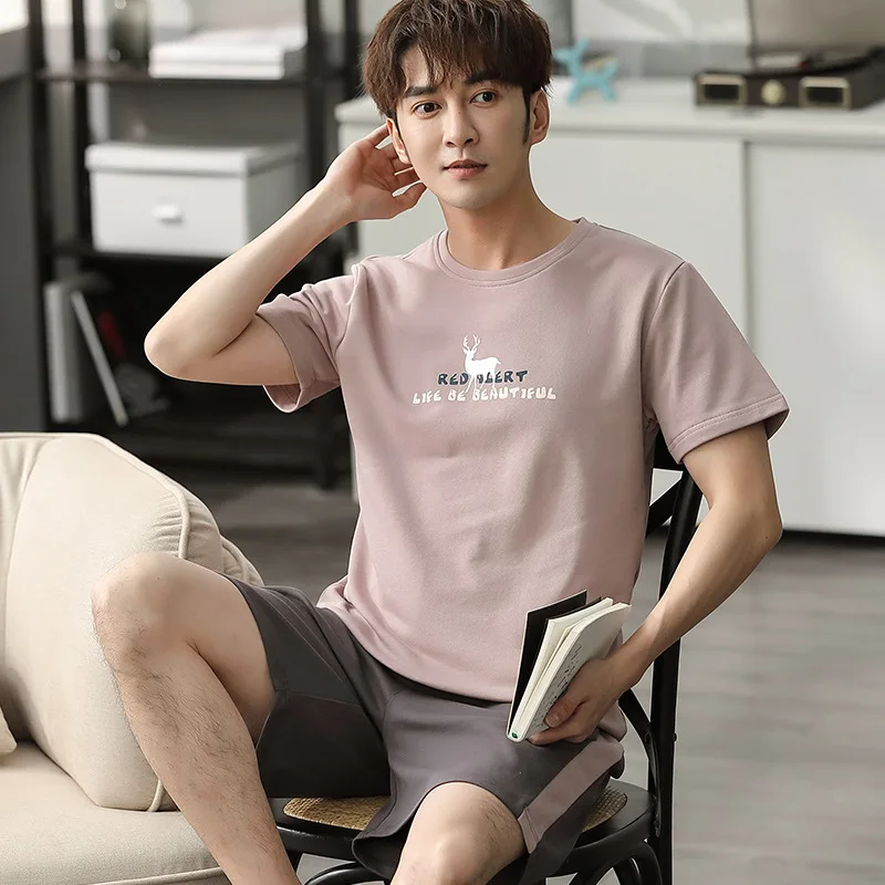 

Pajamas MethodSummer Day New Style Men Short Sleeve Shorts Two-Piece Set Pure Cotton Casual Fashion-Outer Wear Home