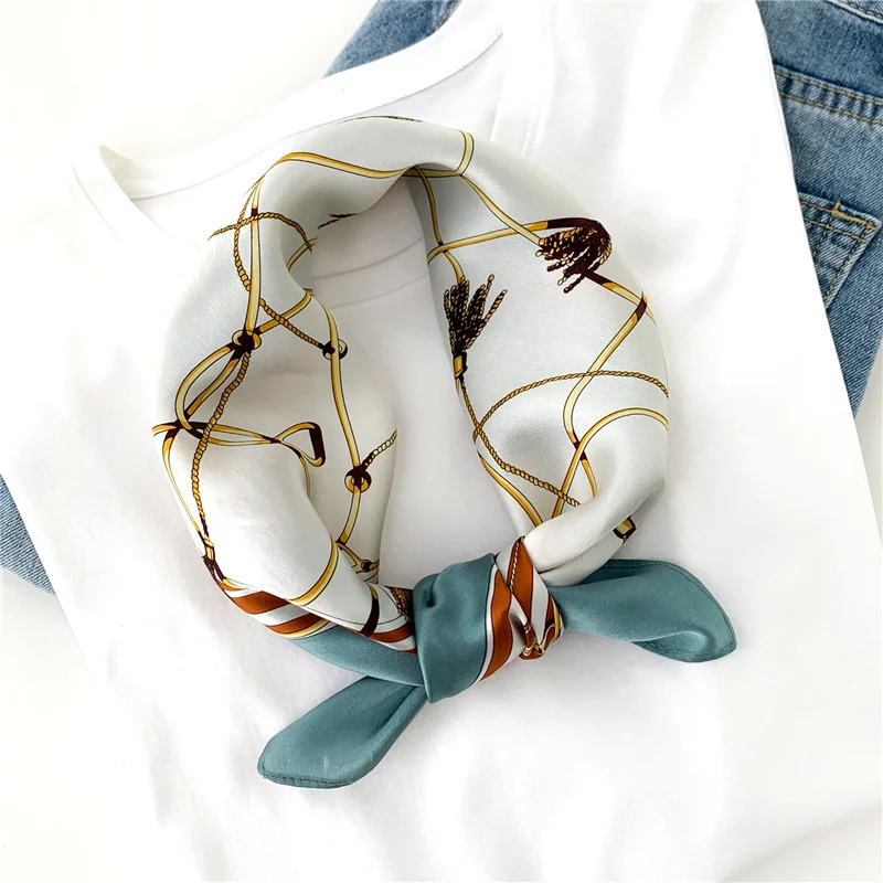 

53cm Square Real Silk Scarf Women Soft Neckerchief Hair Scarves Banana Design Print Female Foulard Bag Tie 2021 Spring New