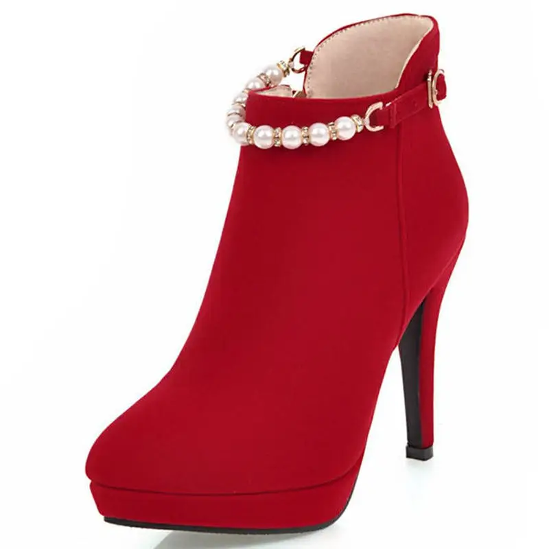 

NASBAVI 2019 Europe and America new Ankle Boots Fashion Pearls Thin High Heels Pointed Toe Platform women's Shoes Woman Booties