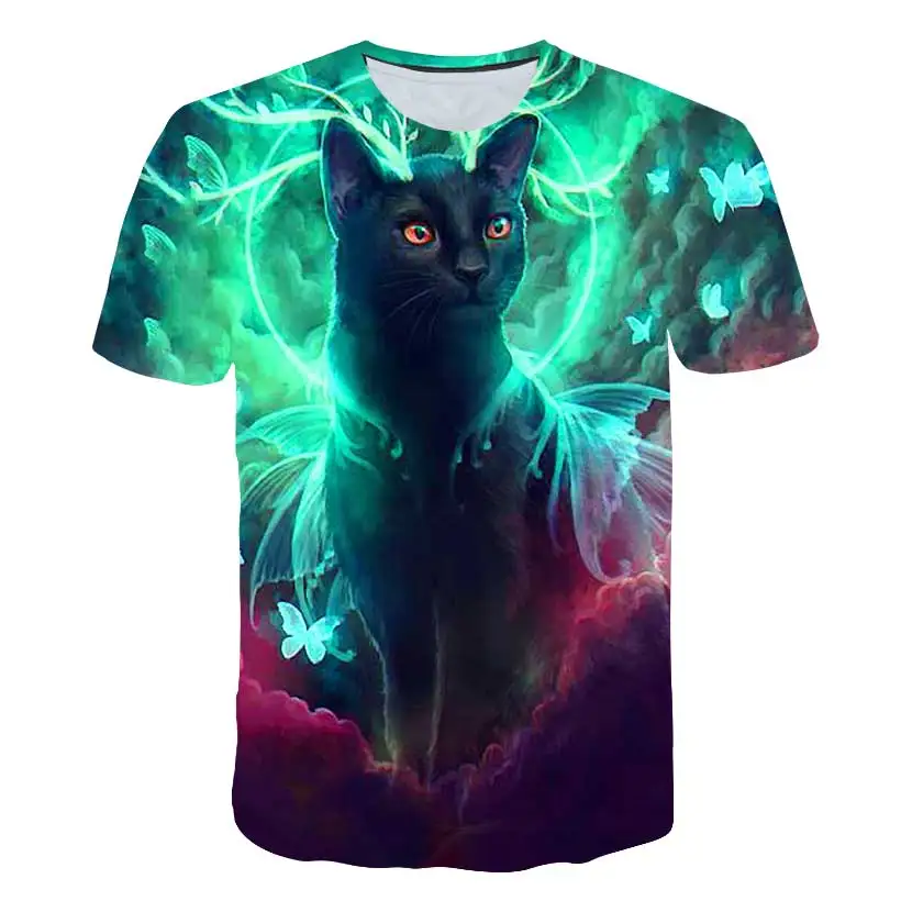 

Одежда для девочек, новинка 2021, крутая модная футболка для мальчиков, футболка с 3d принтом кошек, летняя детская рубашка с коротким рукавом, ...