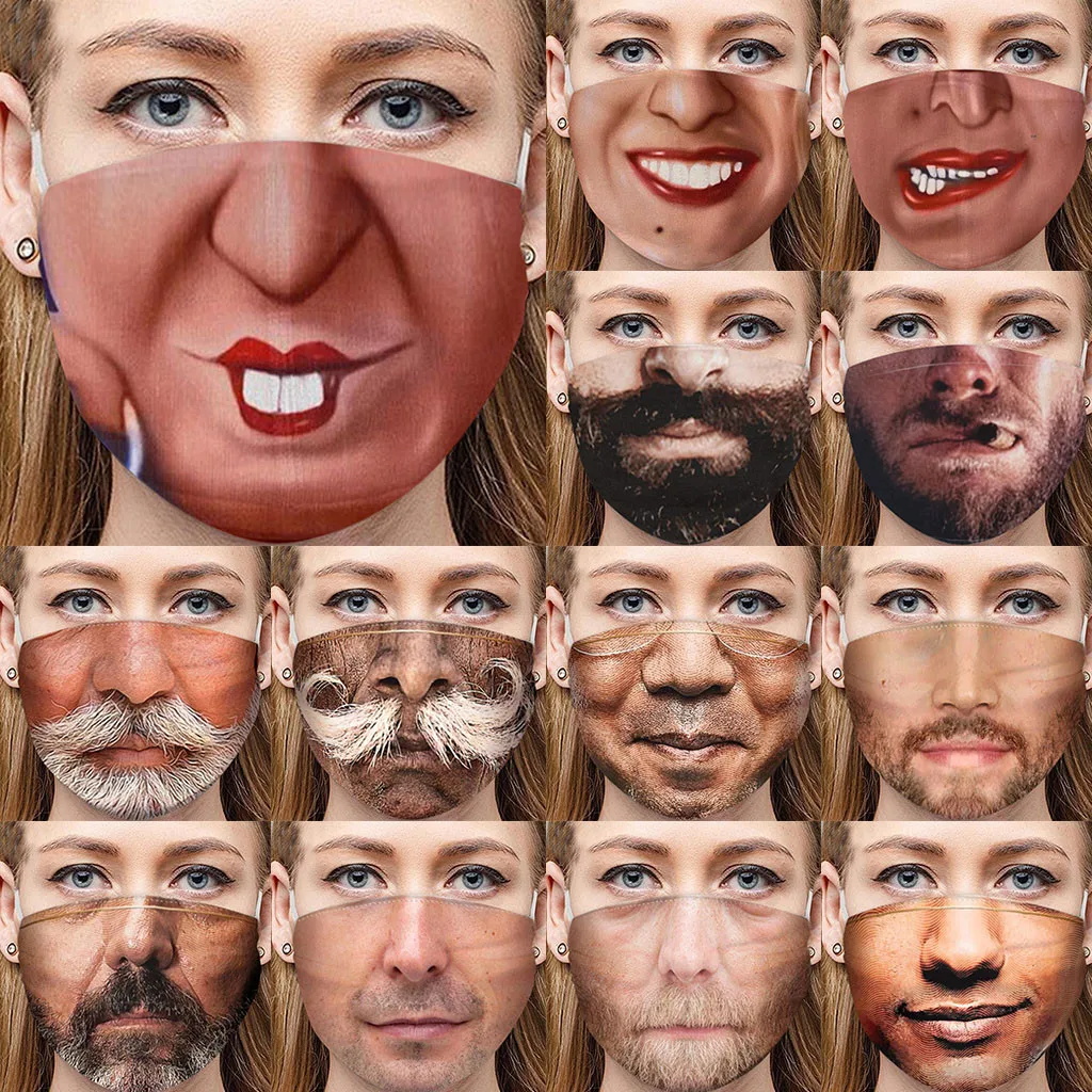 Маска для косплея с забавным принтом лица взрослых маска против пыли и песка рта