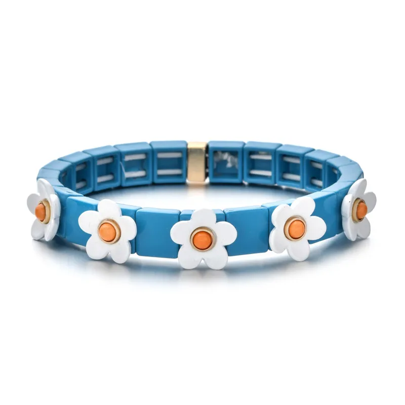 Богемный ручной работы красочный цветок эластичный браслет эмаль стрейч плитка