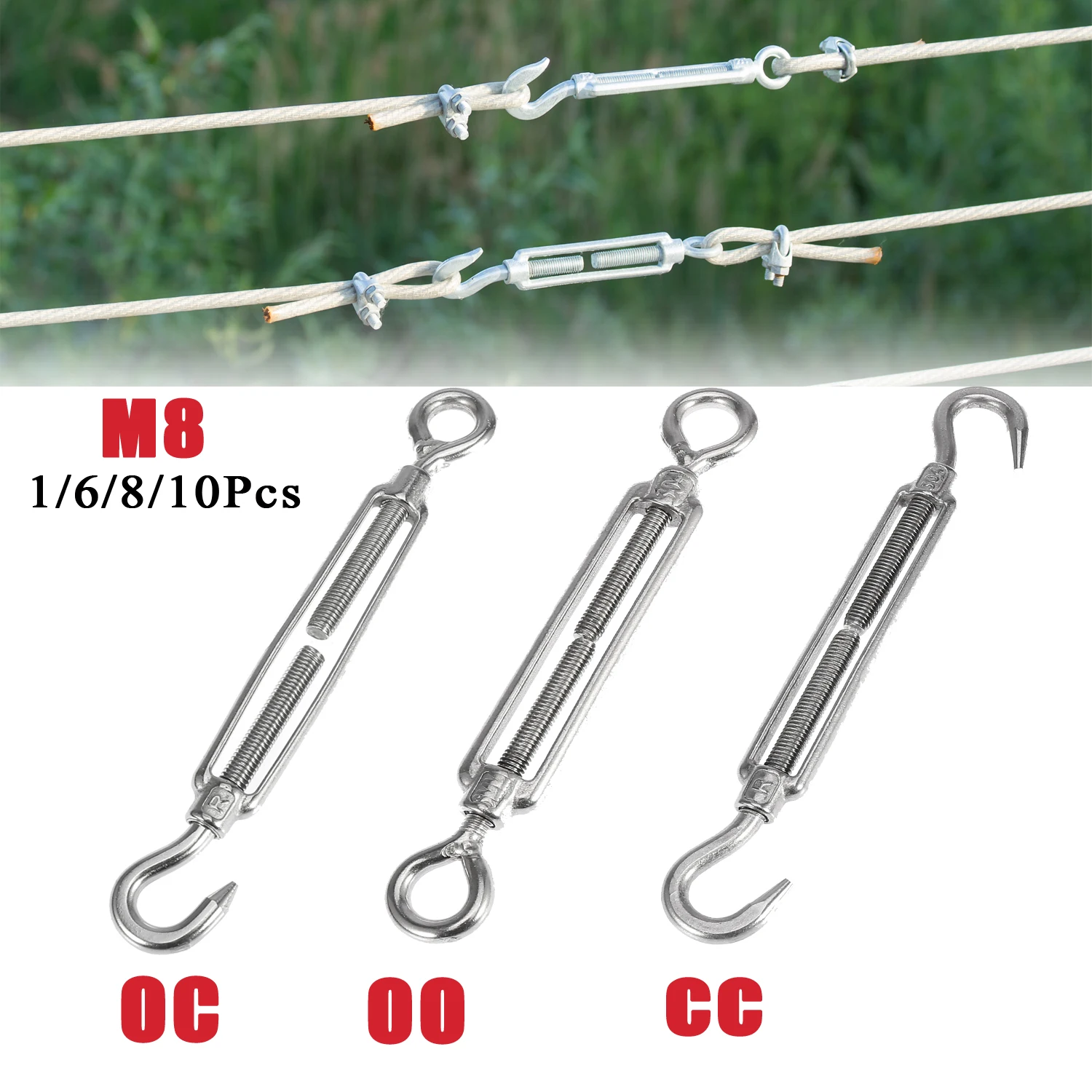 

Uxcell M8 304 Stainless Steel Chain Rigging Hook Eye Turnbuckle Wire Rope Cable Tension Oc Oo Cc Type Sun Shade Sail Fixing Kit