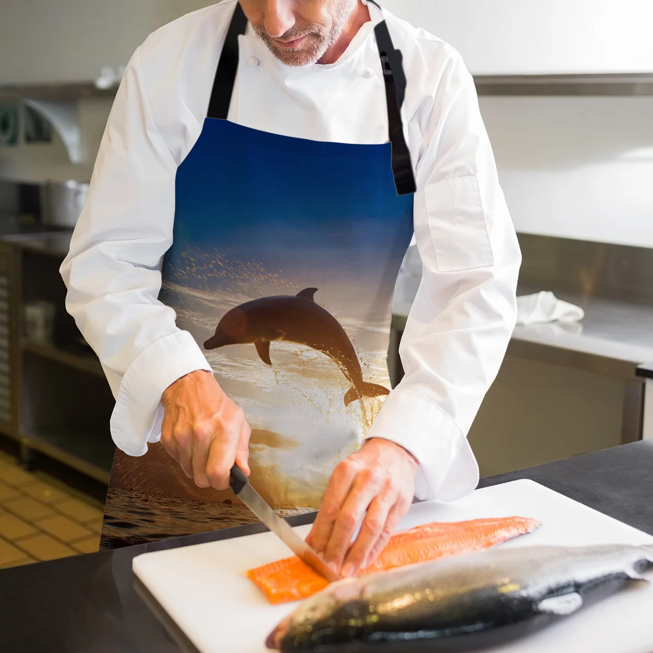 Морская волна закат дельфин рыба кухонный фартук для приготовления пищи женщин