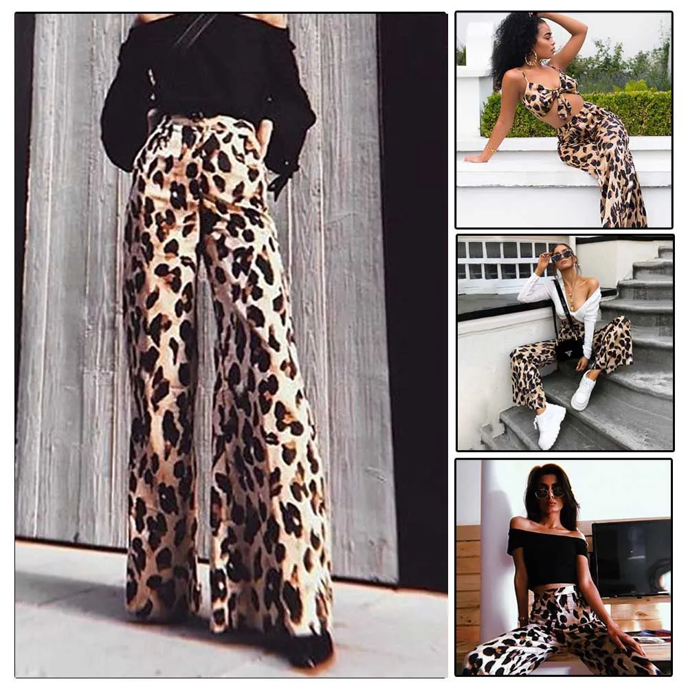 

Женские Модные свободные брюки, леопардовые Летние повседневные длинные брюки с высокой талией и широкими штанинами