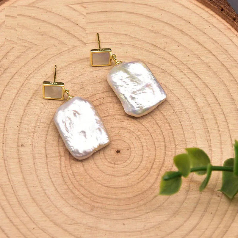 

New Natural Fresh Water Baroque Pearl Stud Earrings Women Accessories For Girl Party Earrings Square Shape Luxury Fine Jewellery
