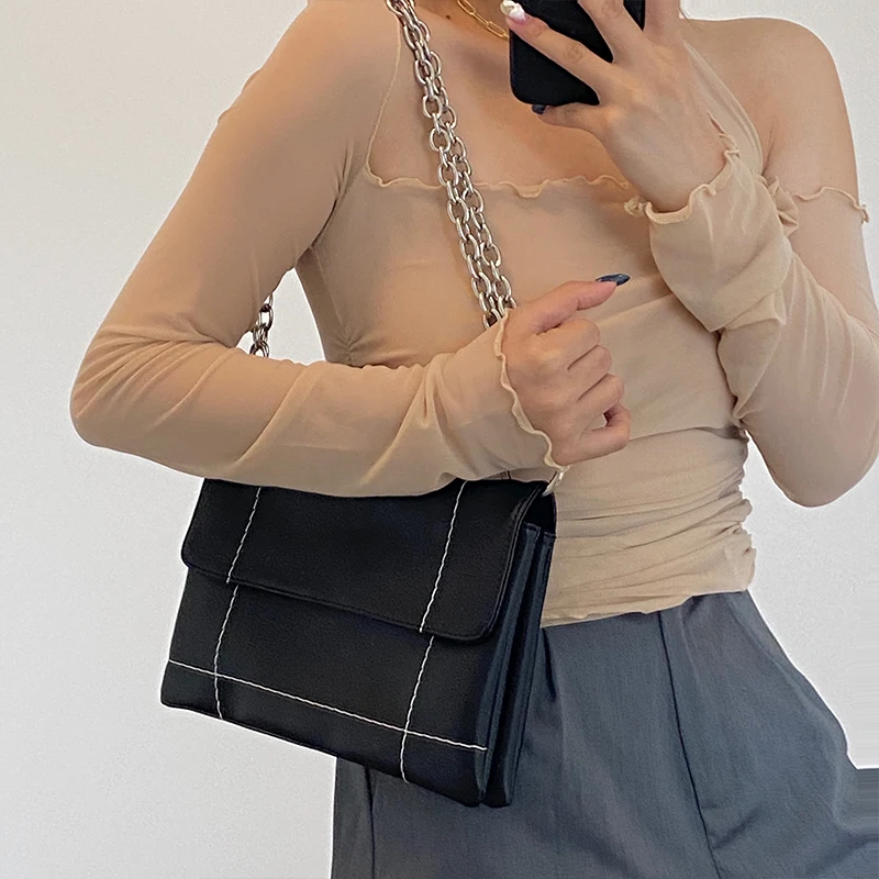 

Vintage Leather Shoulder Bags For Women 2020 Chain Designer Lady Crossbody Messenger Bag Female Cool High Solid Color Handbags