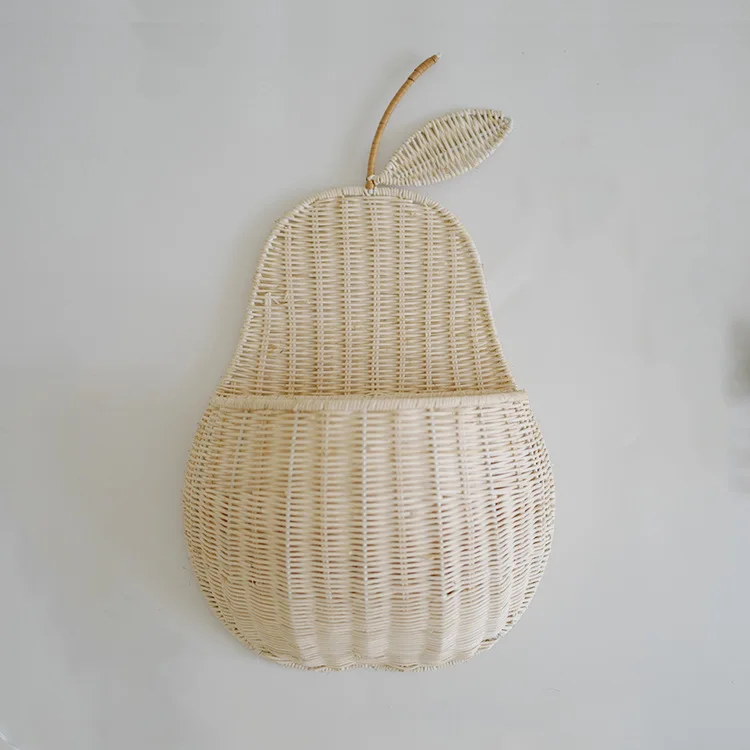 

White/Beige Pear Storage Basket Wicker Woven Baskets Storage for Flower Rattan Wall-mounted Apple Storage Basket Free Shipment