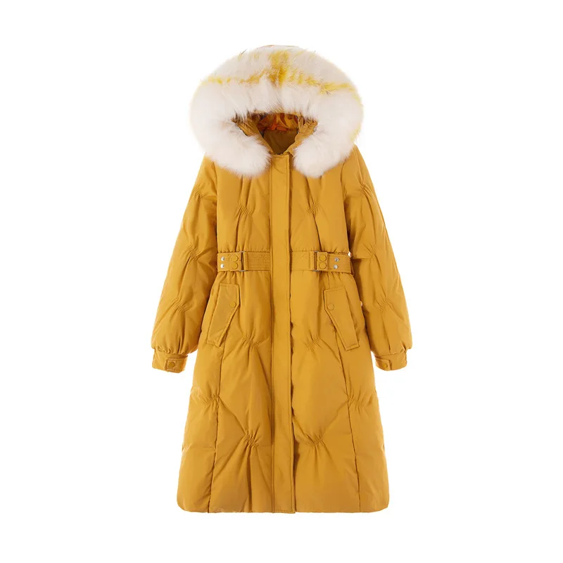 Европейские зимние женские пуховые парки пальто толстовка с мехом енота