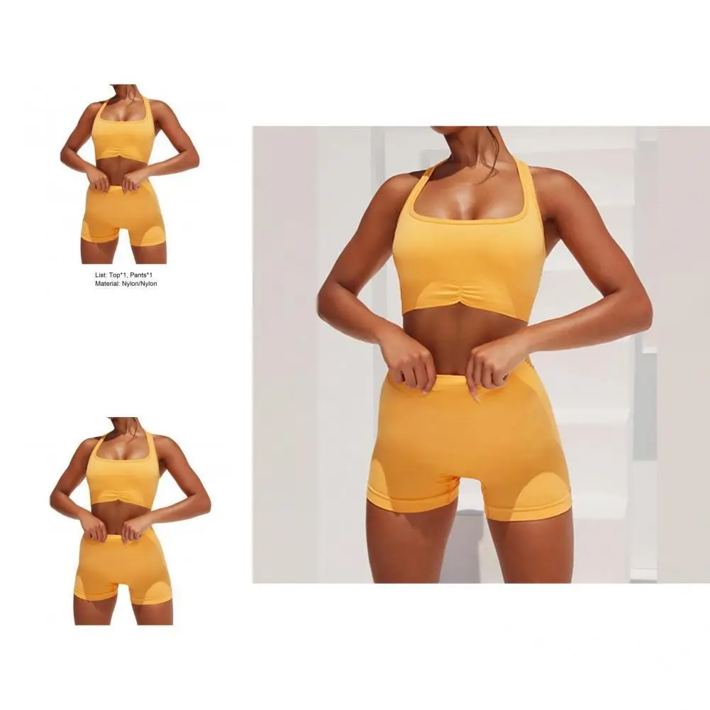 

Ruched High Elastic Crop Top High Waist Leggings Sport Outfit Ladies Activewear